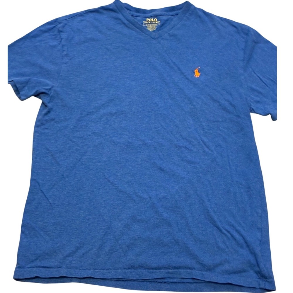 Polo Ralph Lauren Womens V-Neck T-Shirt Blue Heathered Classic Fit Small